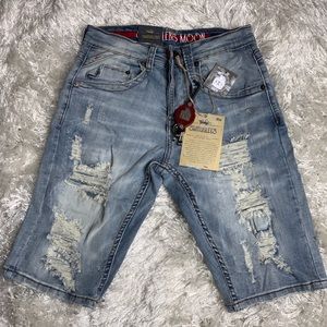 Smuggler’s Moon Men’s Dark Indigo Ripped Denim Shorts Size 28